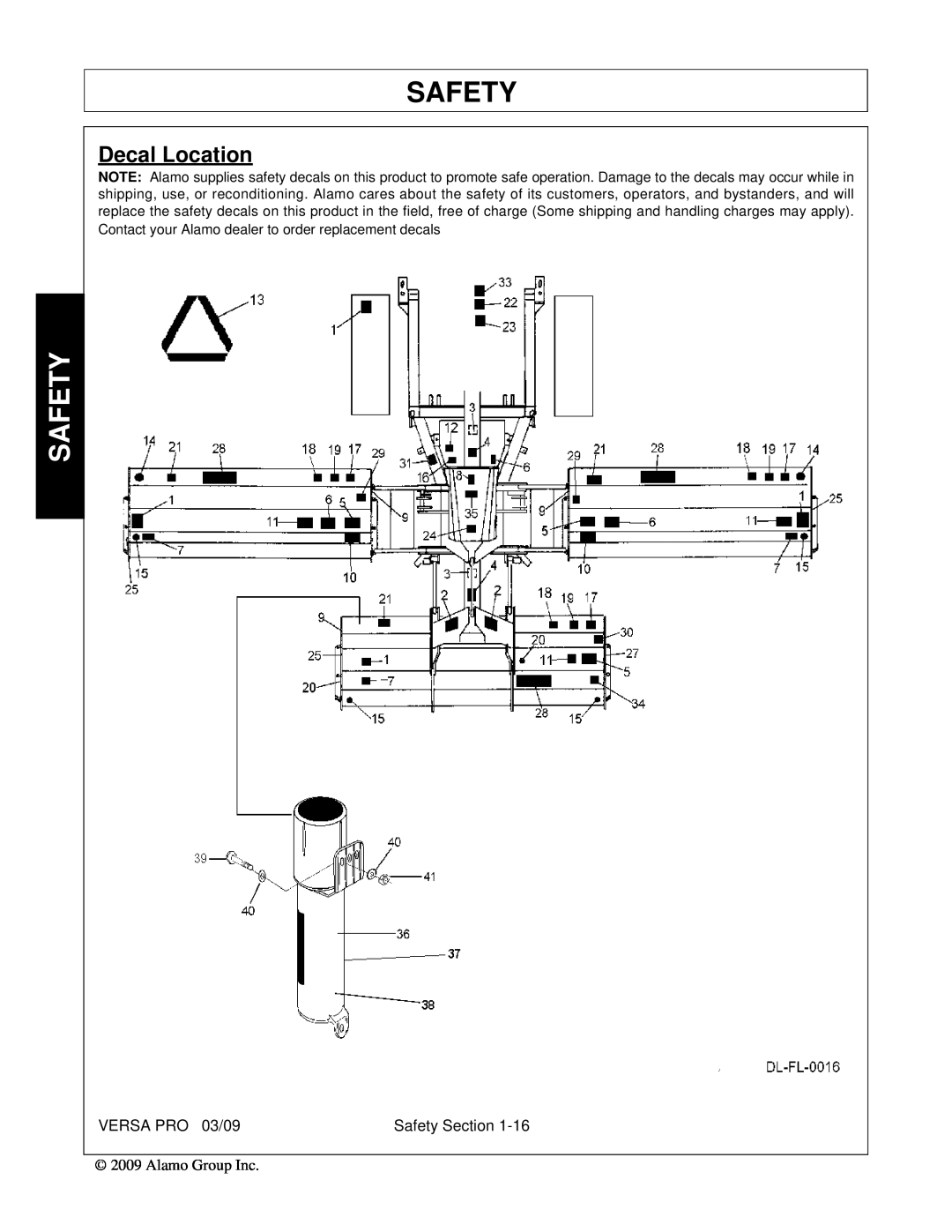 Alamo 803350C manual Decal Location, Safety 