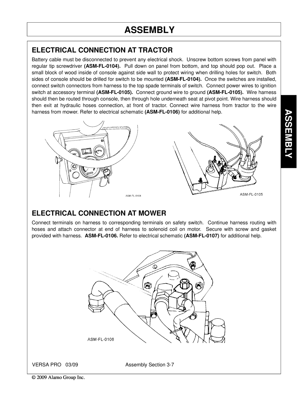 Alamo 803350C manual Electrical Connection At Tractor, Electrical Connection At Mower, Assembly 