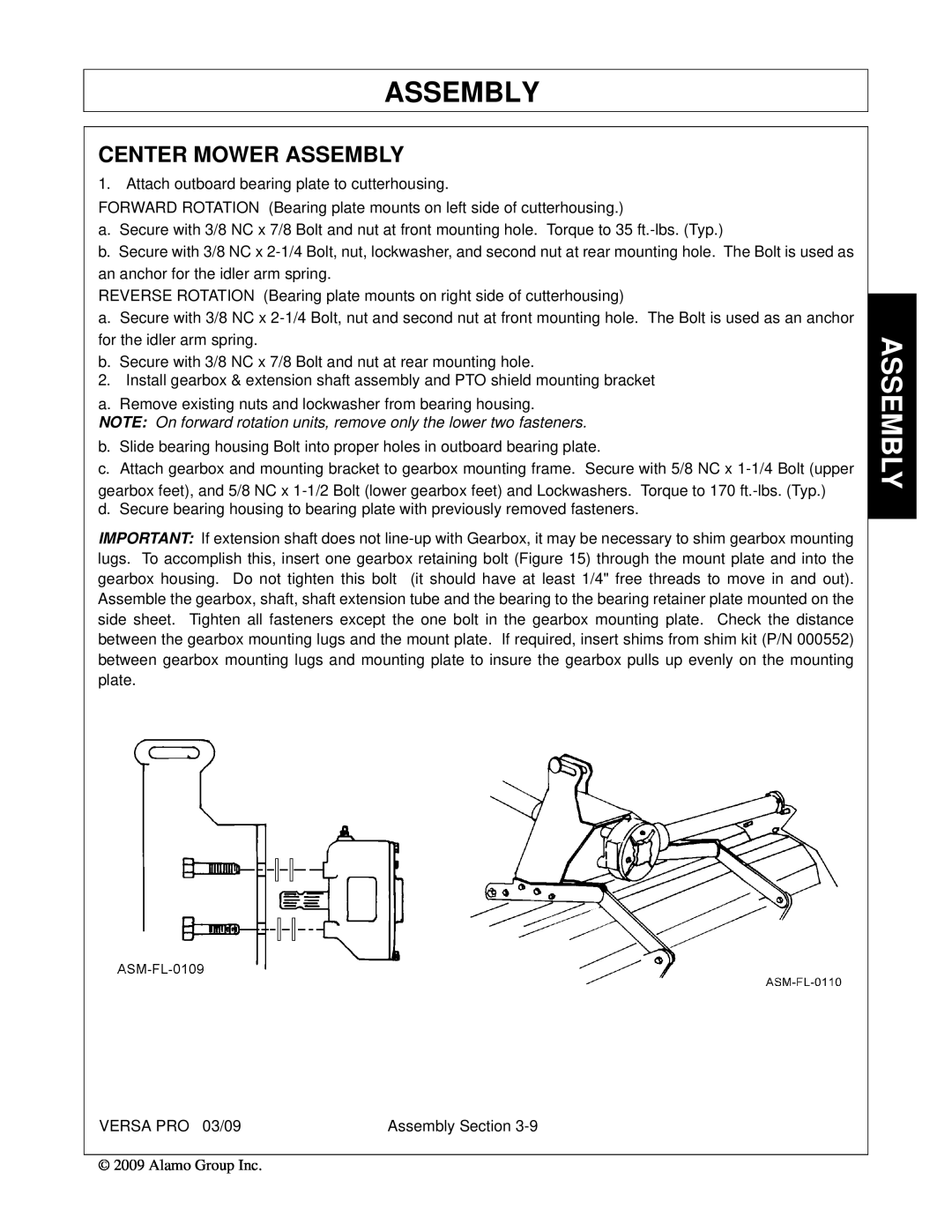 Alamo 803350C manual Center Mower Assembly, Attach outboard bearing plate to cutterhousing 