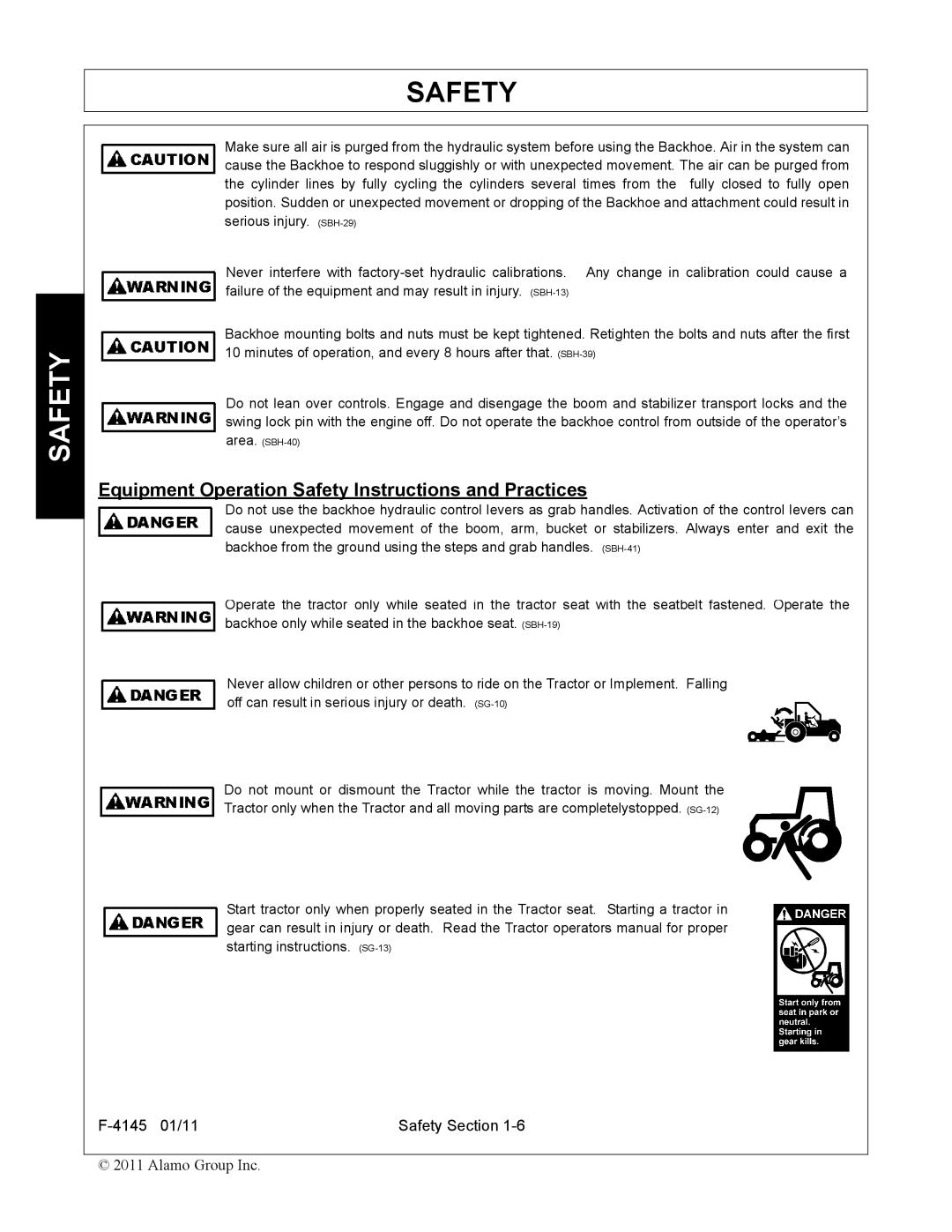 Alamo 95C manual Equipment Operation Safety Instructions and Practices 