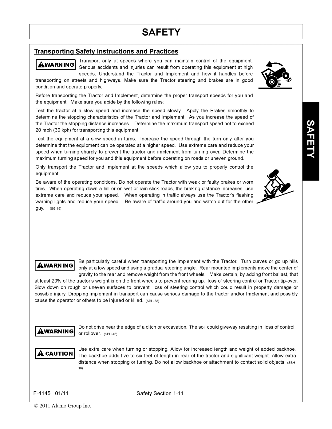 Alamo 95C manual Transporting Safety Instructions and Practices 