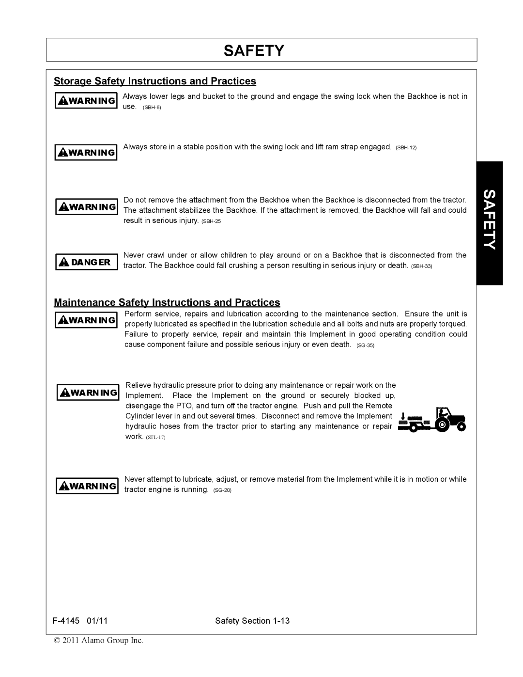 Alamo 95C manual Storage Safety Instructions and Practices 