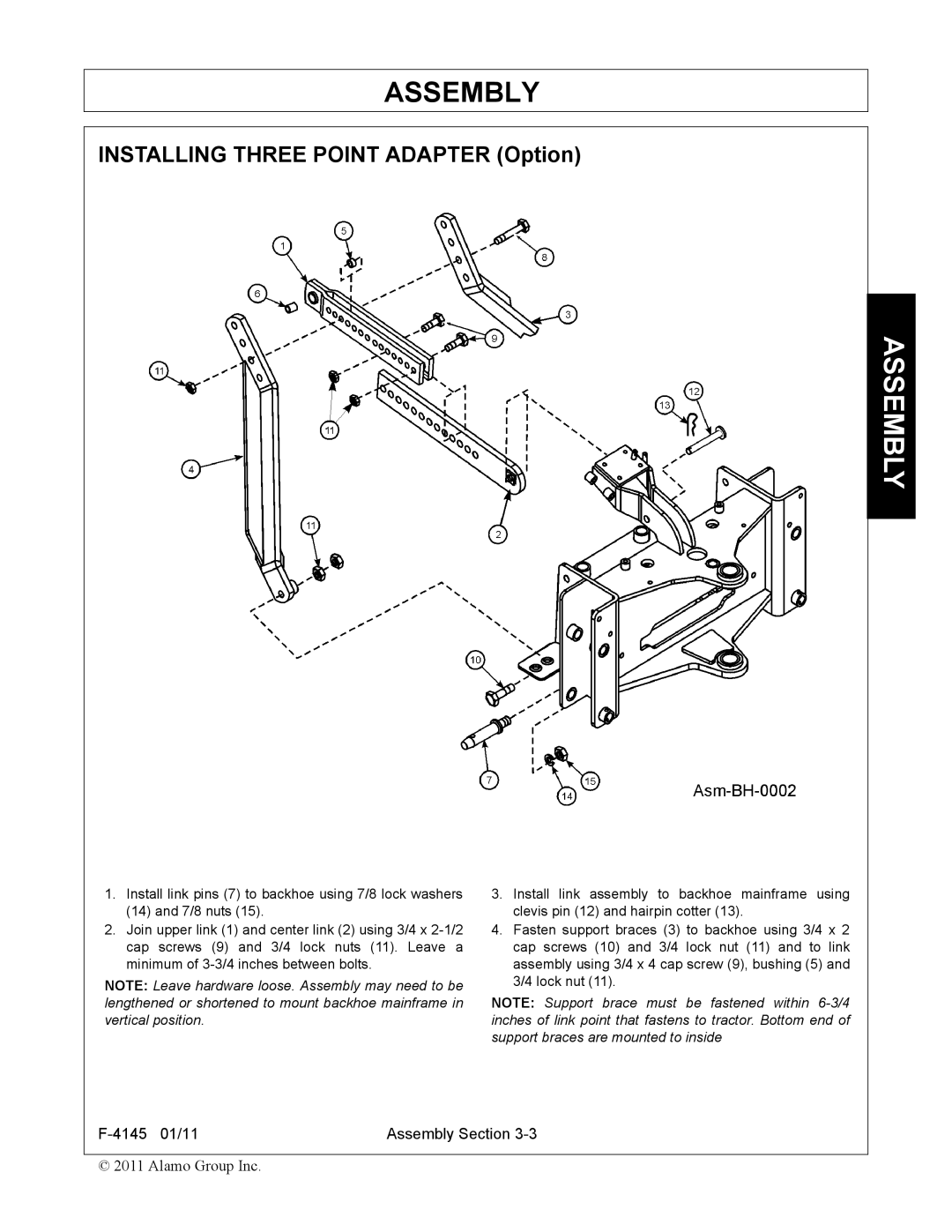 Alamo 95C manual Installing Three Point Adapter Option 