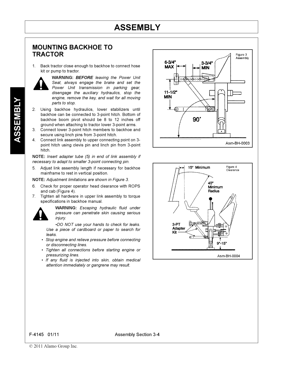 Alamo 95C manual Mounting Backhoe to Tractor 