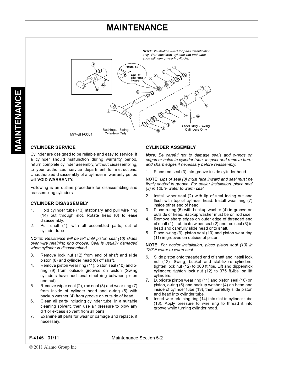 Alamo 95C manual Cylinder Service, Cylinder Disassembly, Cylinder Assembly 