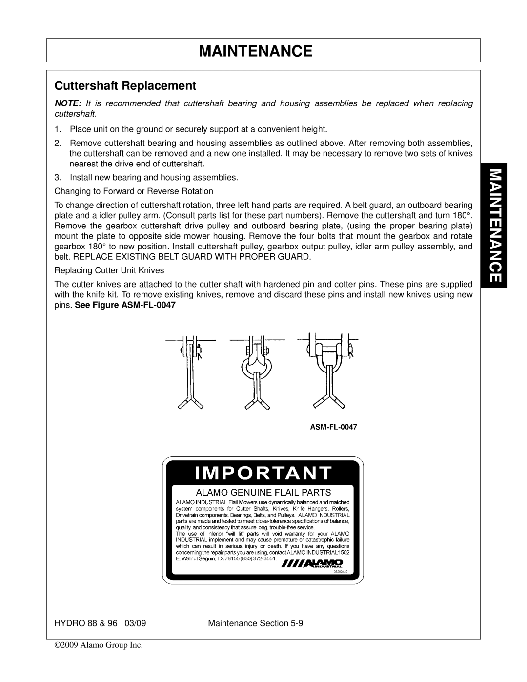 Alamo 88, 96 manual Cuttershaft Replacement 