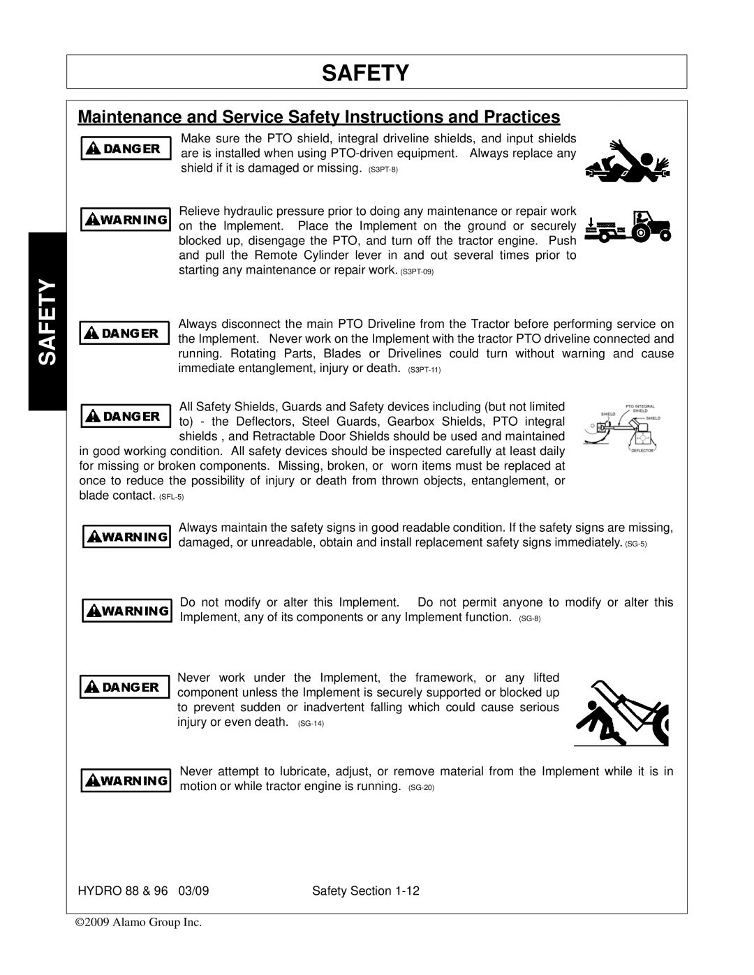 Alamo 96, 88 manual Maintenance and Service Safety Instructions and Practices 