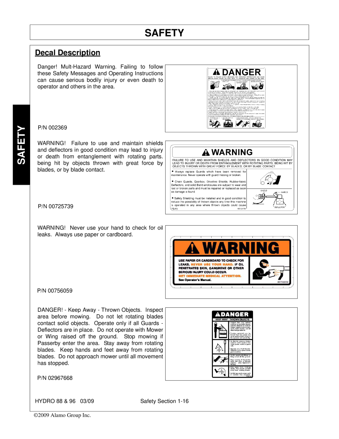 Alamo 96, 88 manual Decal Description 