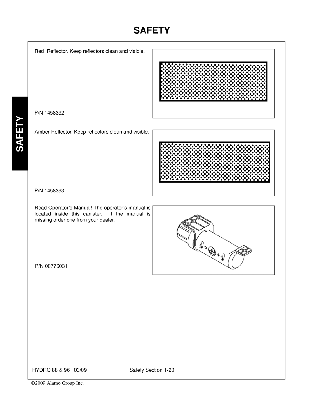 Alamo 96, 88 manual Safety 