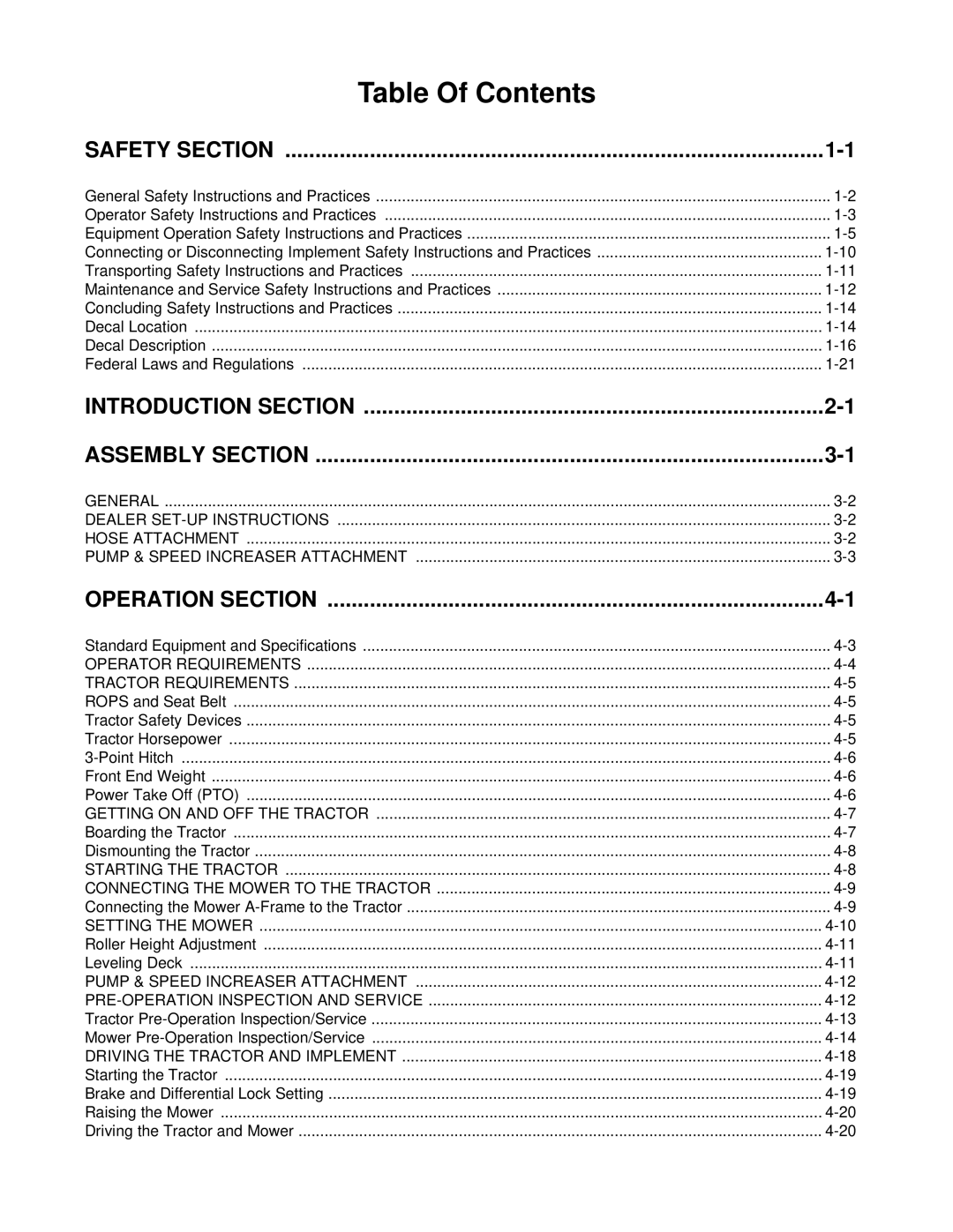 Alamo 88, 96 manual Table Of Contents 