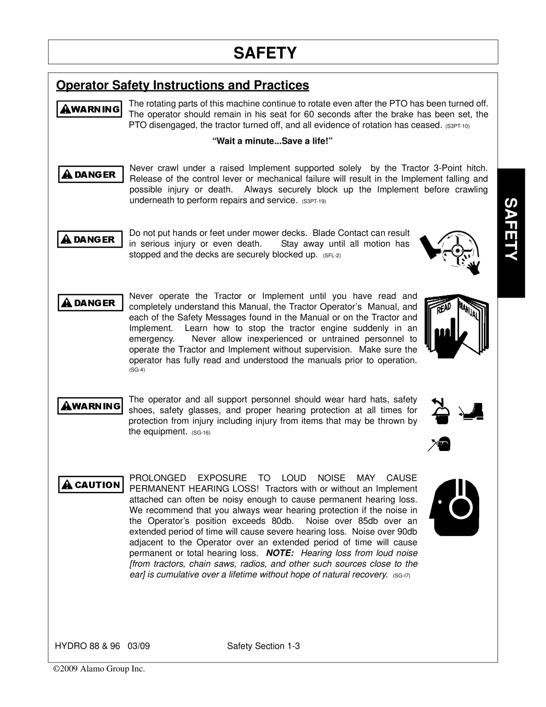 Alamo 88, 96 manual Operator Safety Instructions and Practices, Wait a minute...Save a life 