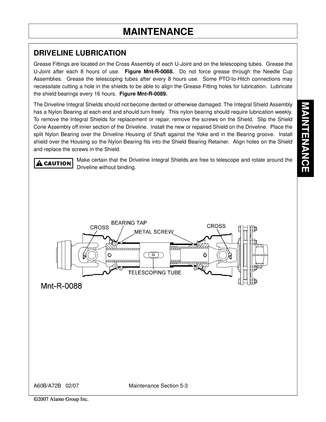 Alamo 00759354C, A60B, A72B manual Driveline Lubrication, Maintenance 