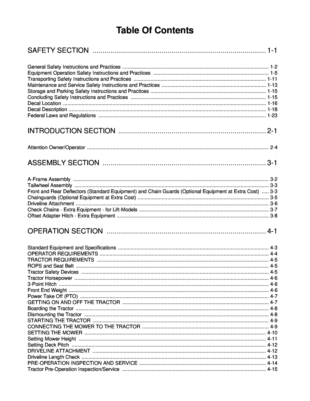 Alamo A60B, A72B, 00759354C Table Of Contents, Safety Section, Introduction Section, Assembly Section, Operation Section 