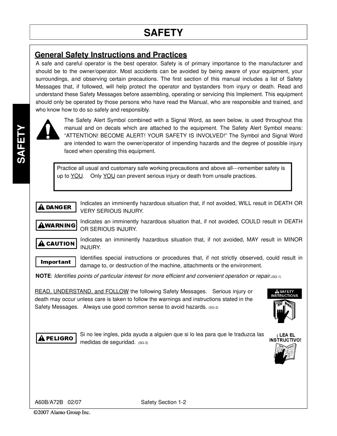 Alamo 00759354C, A60B, A72B manual General Safety Instructions and Practices 