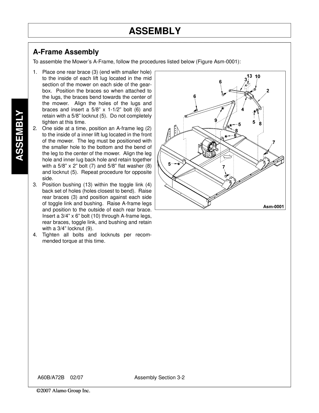 Alamo 00759354C, A60B, A72B manual A-Frame Assembly 