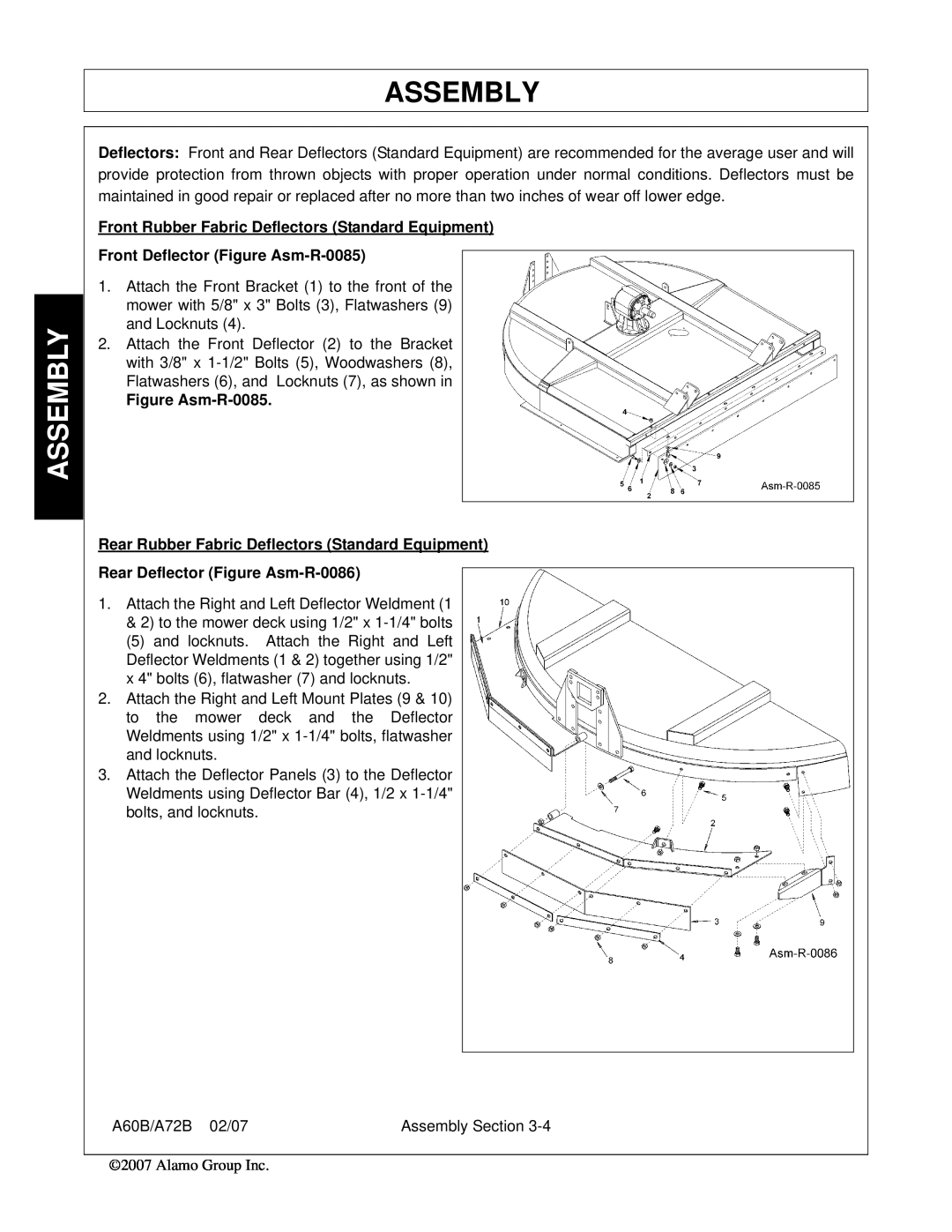 Alamo A72B, A60B, 00759354C Assembly, Front Rubber Fabric Deflectors Standard Equipment, Front Deflector Figure Asm-R-0085 