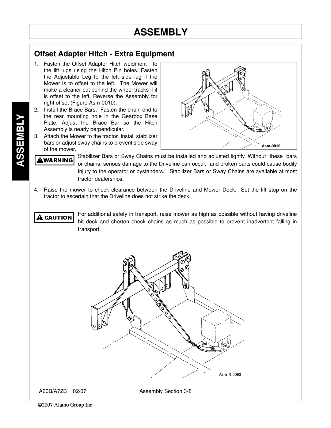 Alamo 00759354C, A60B, A72B manual Offset Adapter Hitch - Extra Equipment, Assembly 