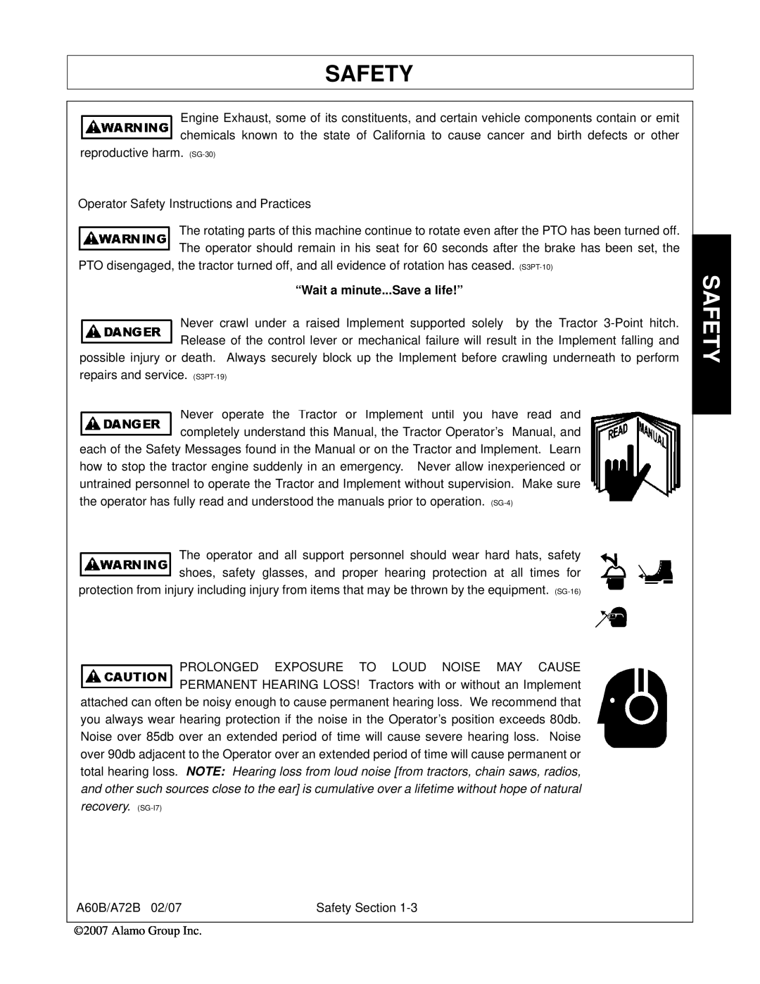 Alamo A60B, A72B, 00759354C manual Safety, “Wait a minute...Save a life!” 