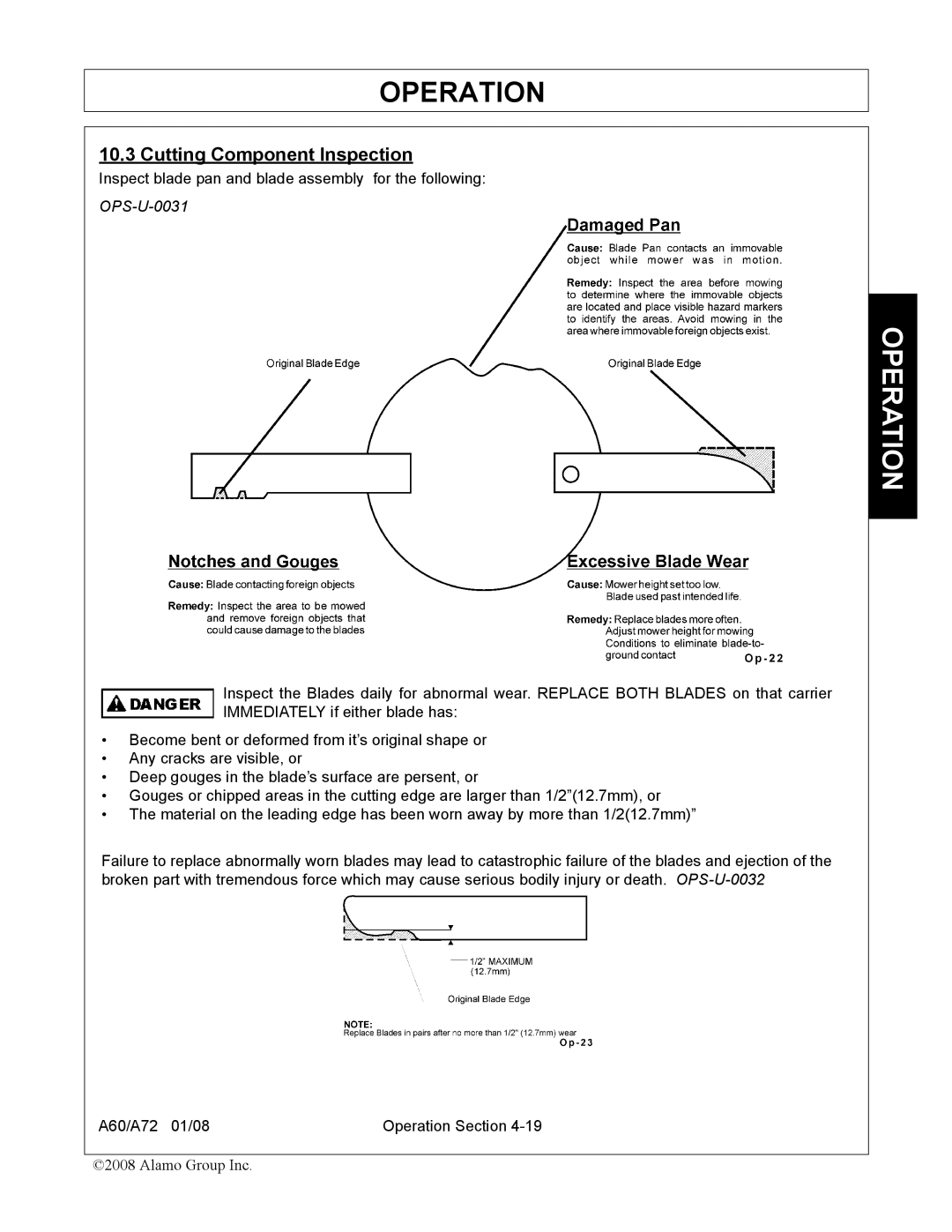 Alamo A60, A72 manual Cutting Component Inspection, OPS-U-0031 