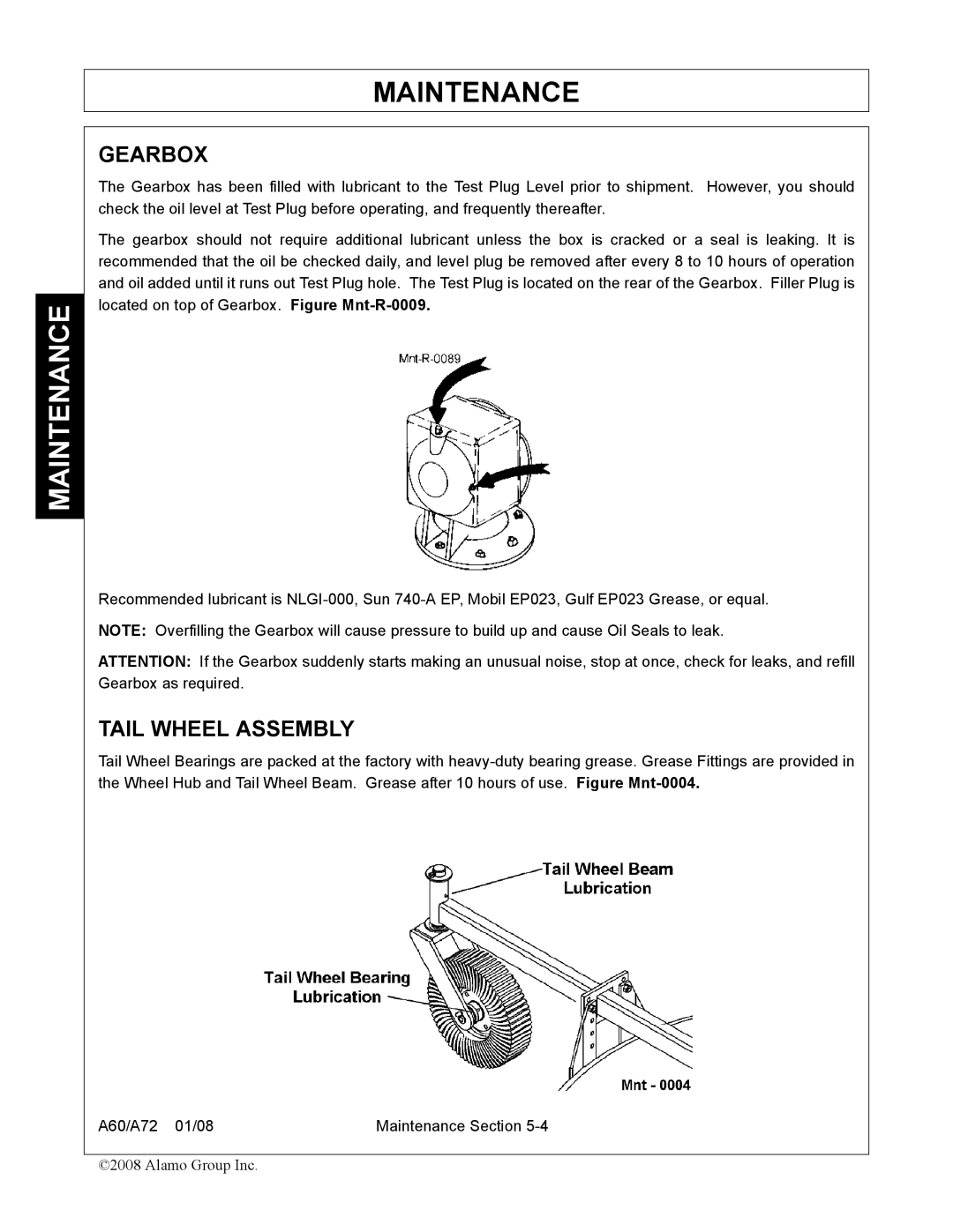 Alamo A72, A60 manual Gearbox, Tail Wheel Assembly 