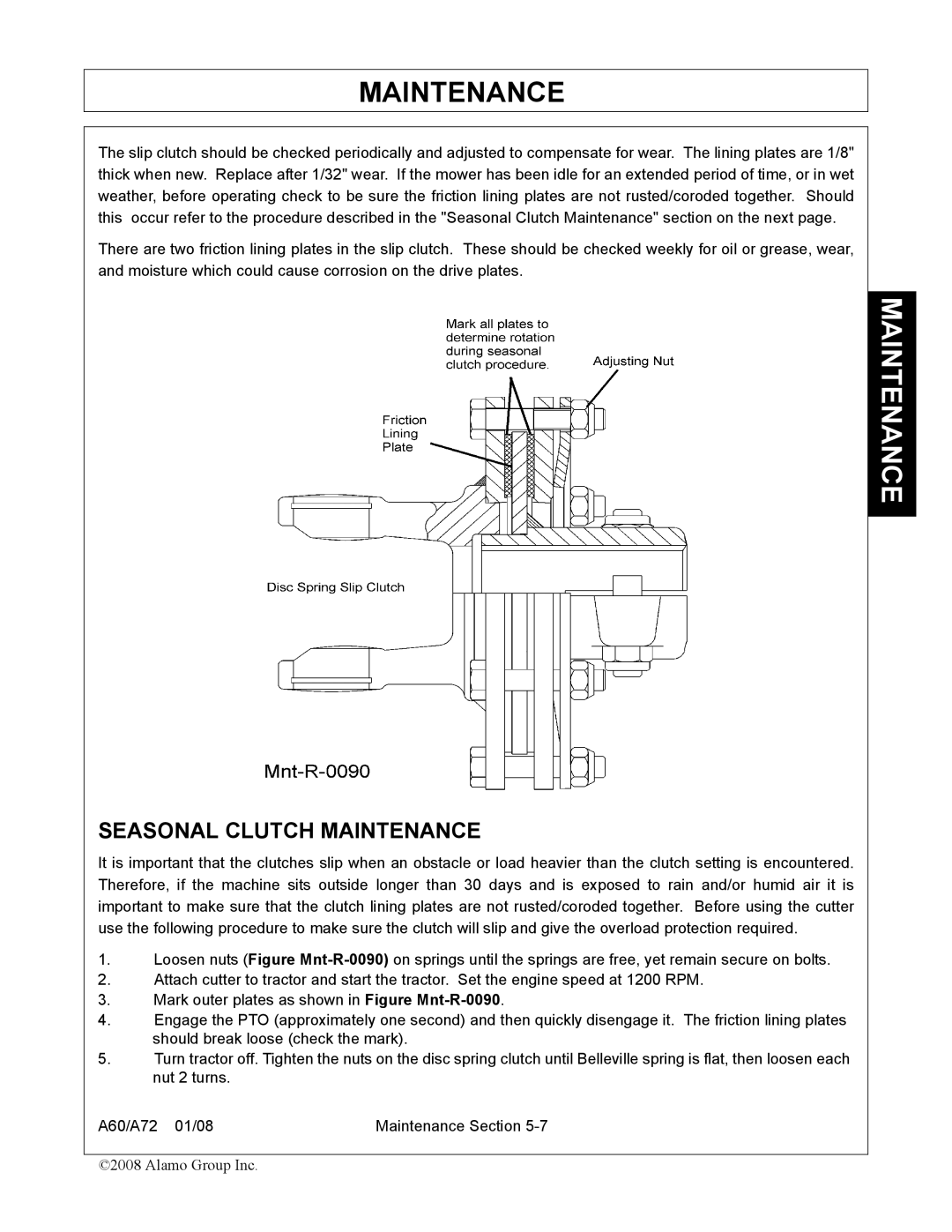 Alamo A60, A72 manual Seasonal Clutch Maintenance 