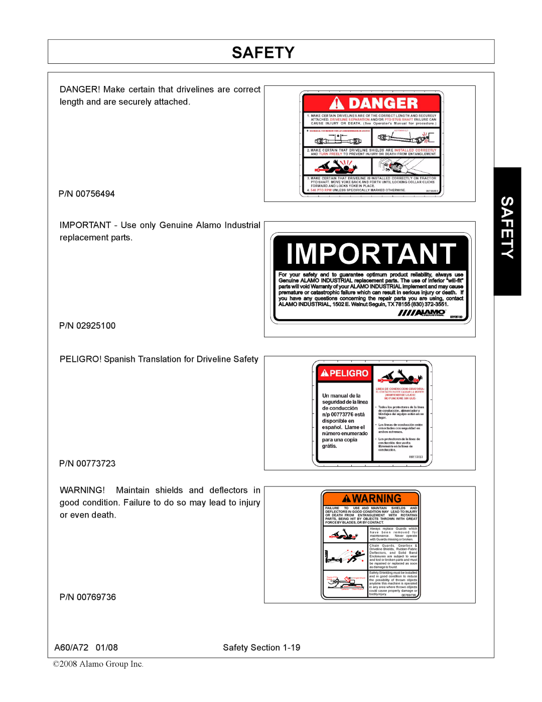 Alamo A60, A72 manual Safety 