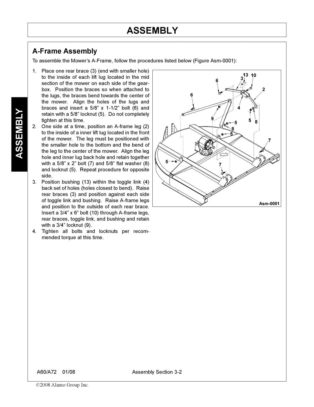 Alamo A72, A60 manual Frame Assembly 