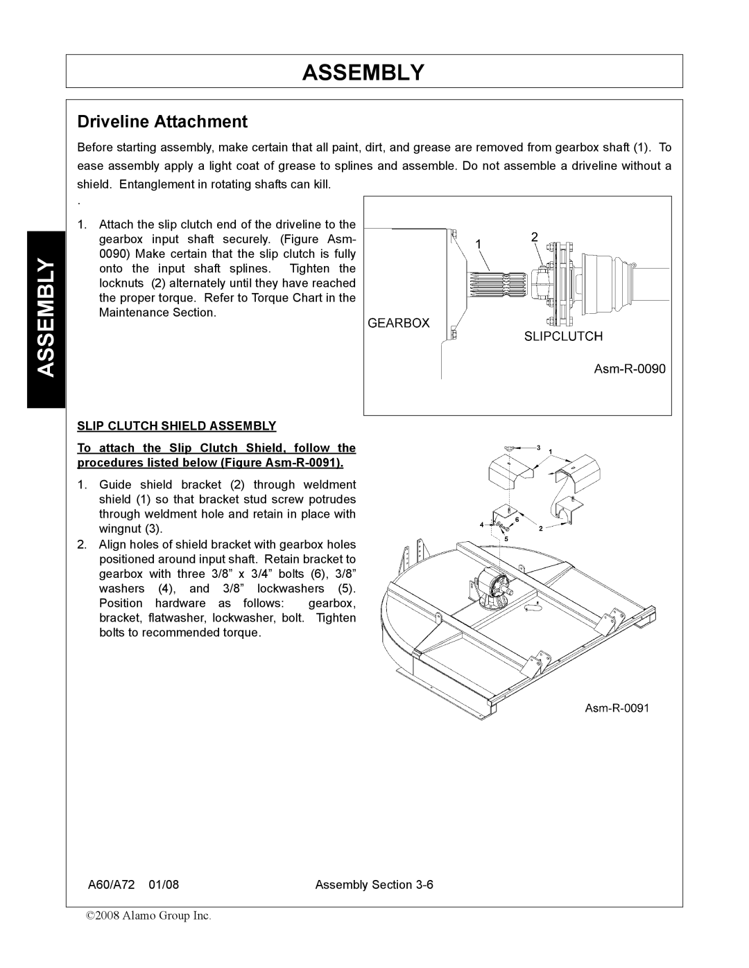 Alamo A72, A60 manual Driveline Attachment, Slip Clutch Shield Assembly 