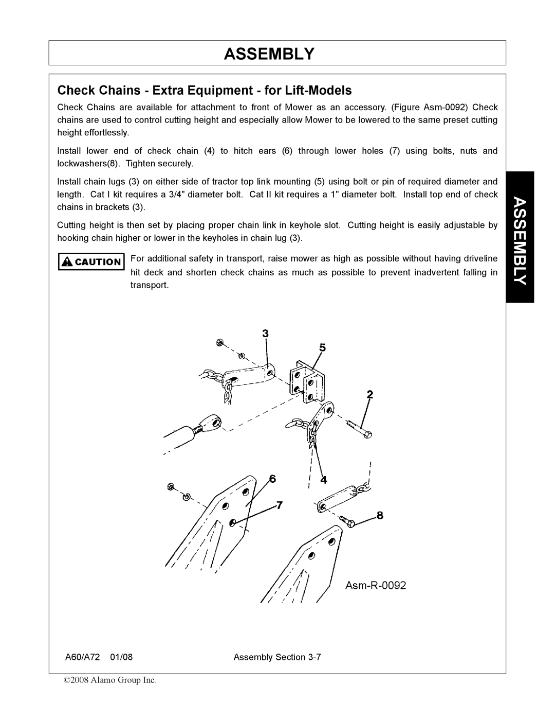 Alamo A60, A72 manual Check Chains Extra Equipment for Lift-Models 