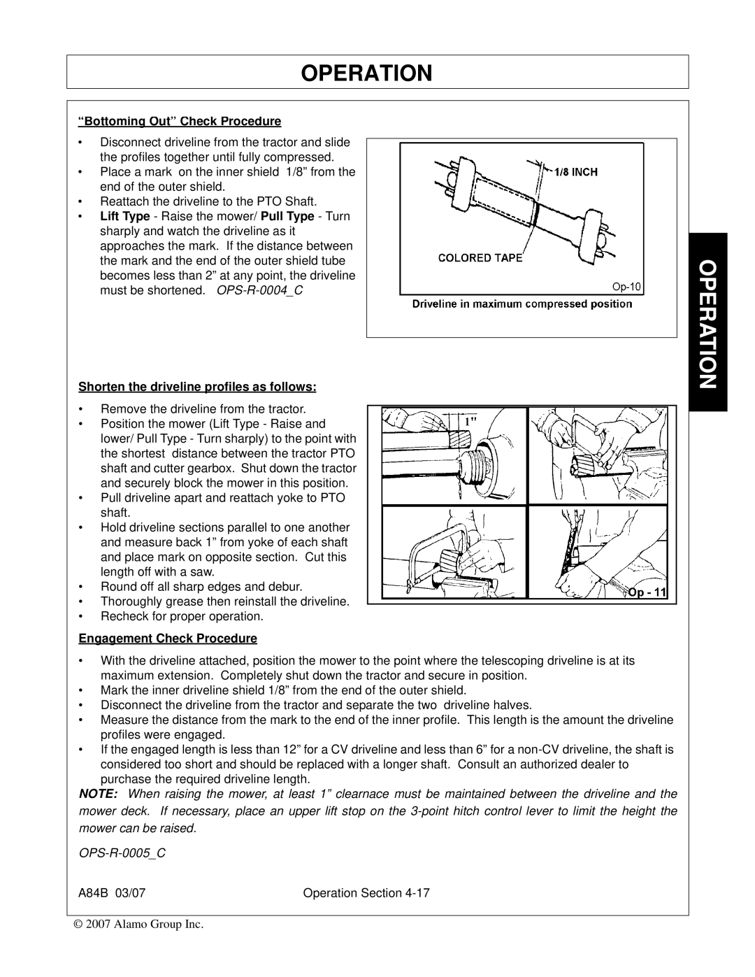 Alamo A84B manual Bottoming Out Check Procedure 