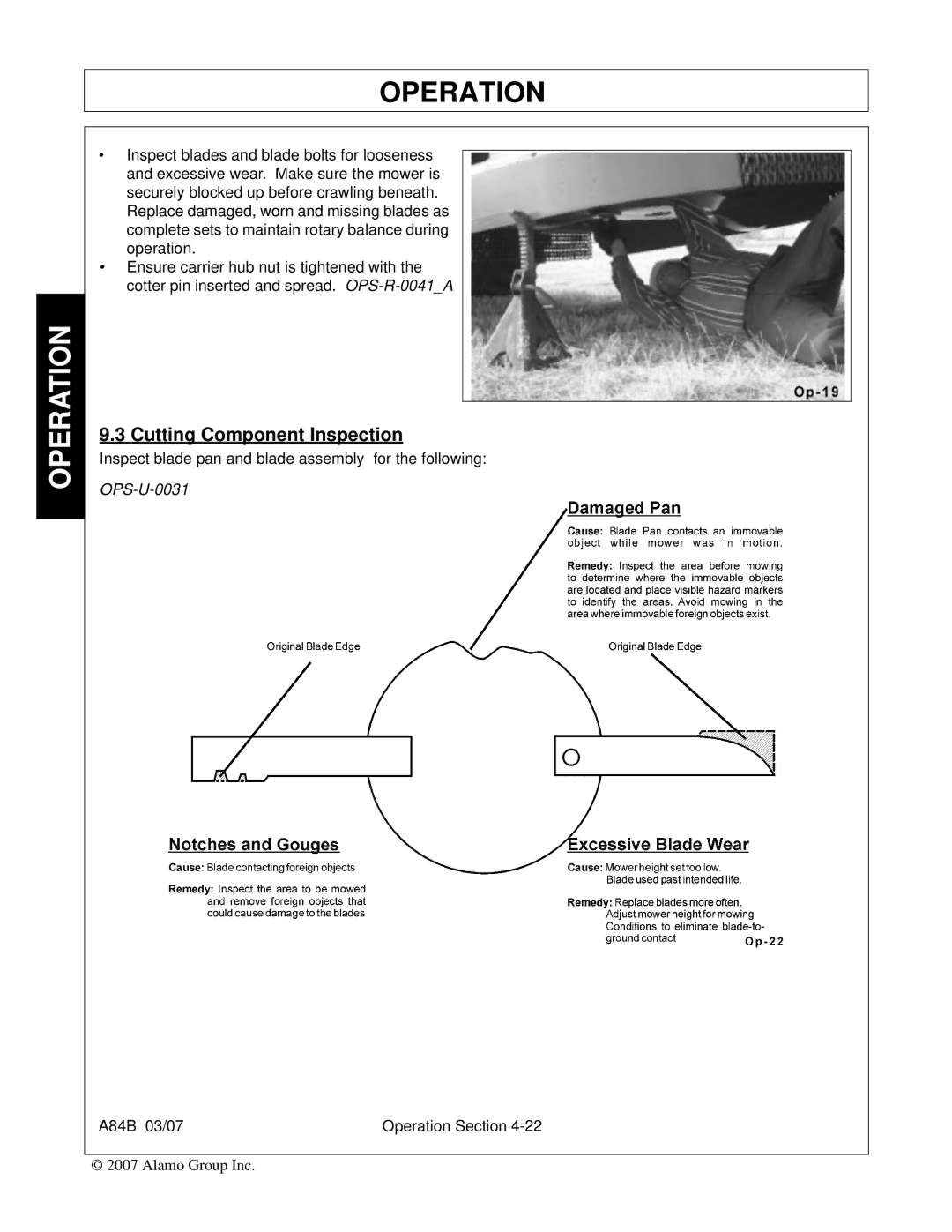 Alamo A84B manual Cutting Component Inspection 