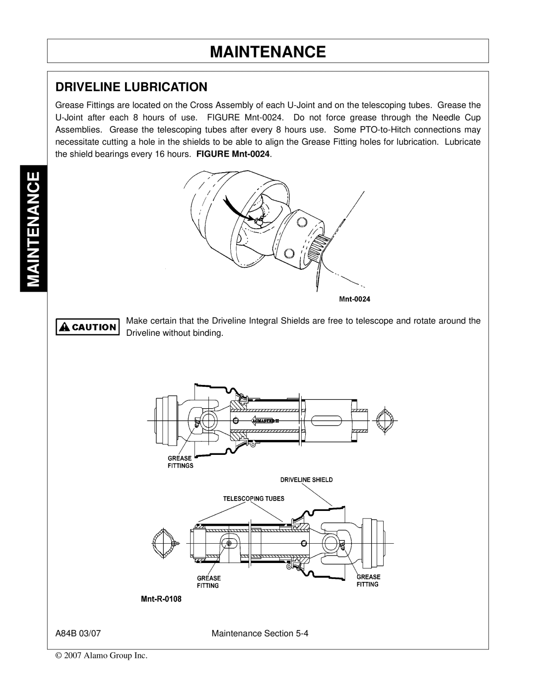 Alamo A84B manual Driveline Lubrication 