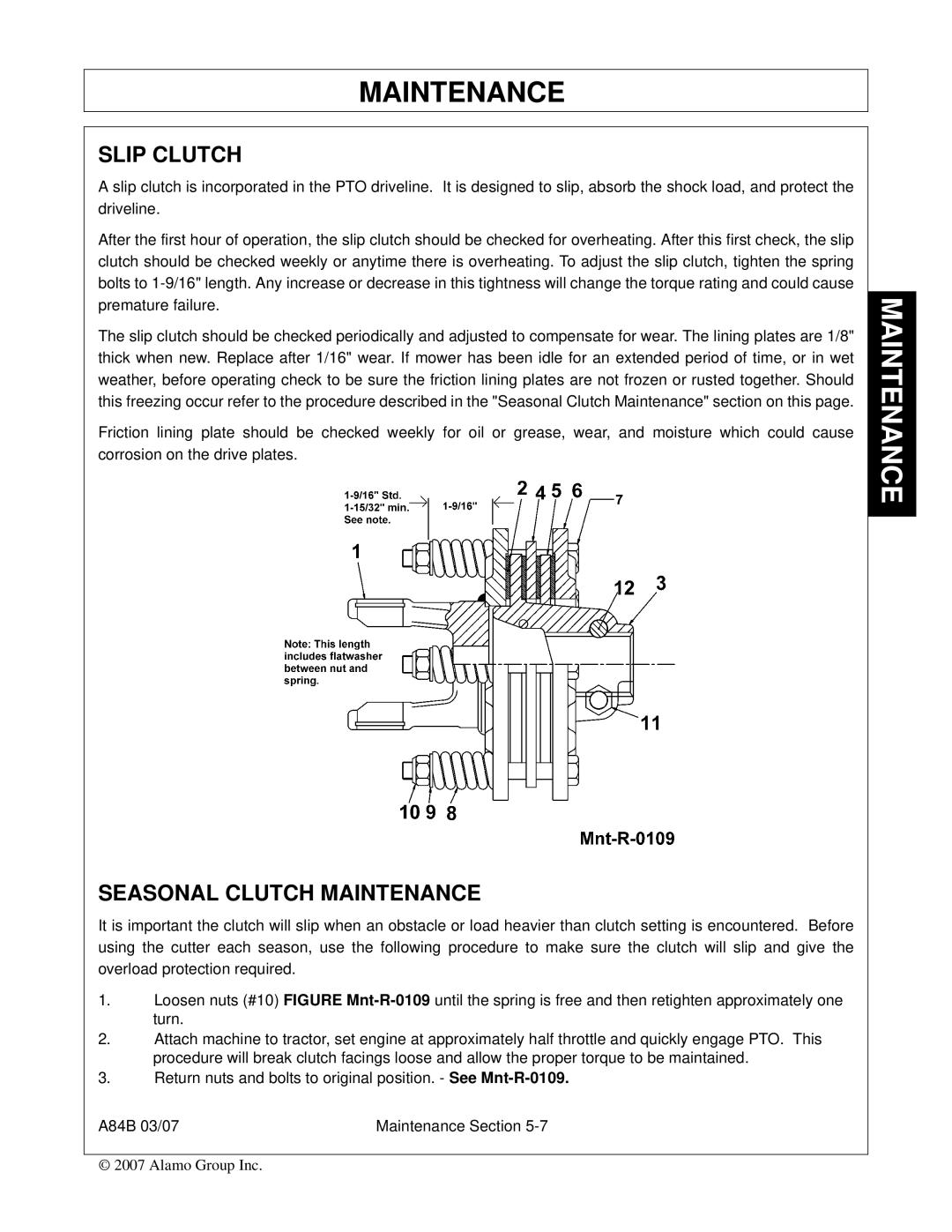 Alamo A84B manual Slip Clutch, Seasonal Clutch Maintenance 