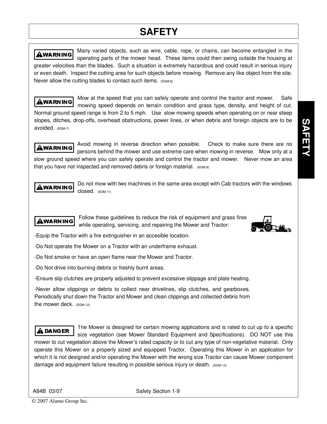 Alamo manual A84B 03/07 Safety Section 