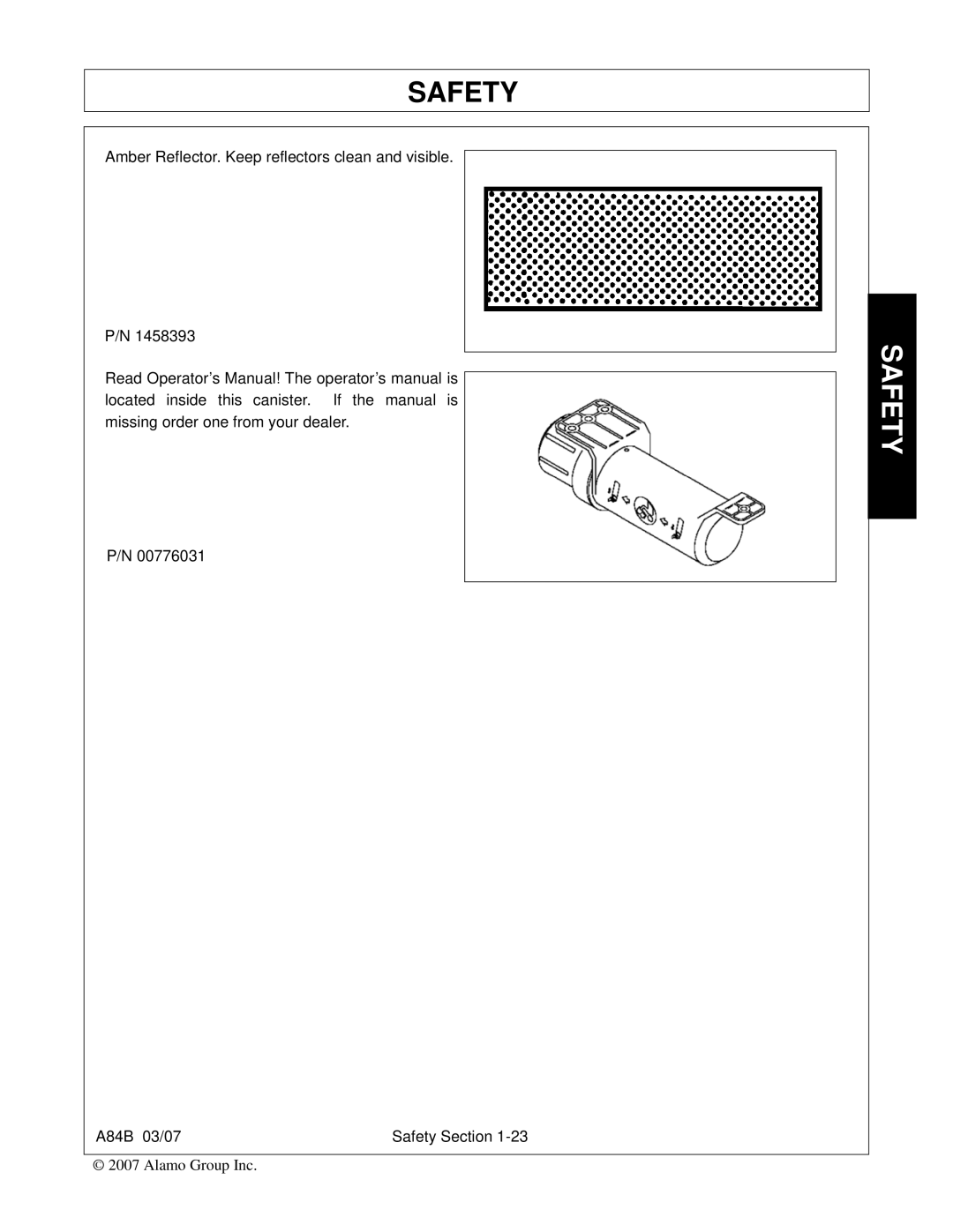 Alamo A84B manual Safety 