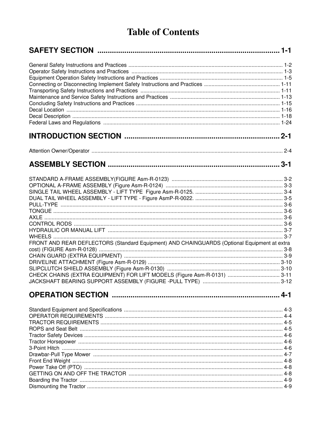 Alamo A84B manual Table of Contents 