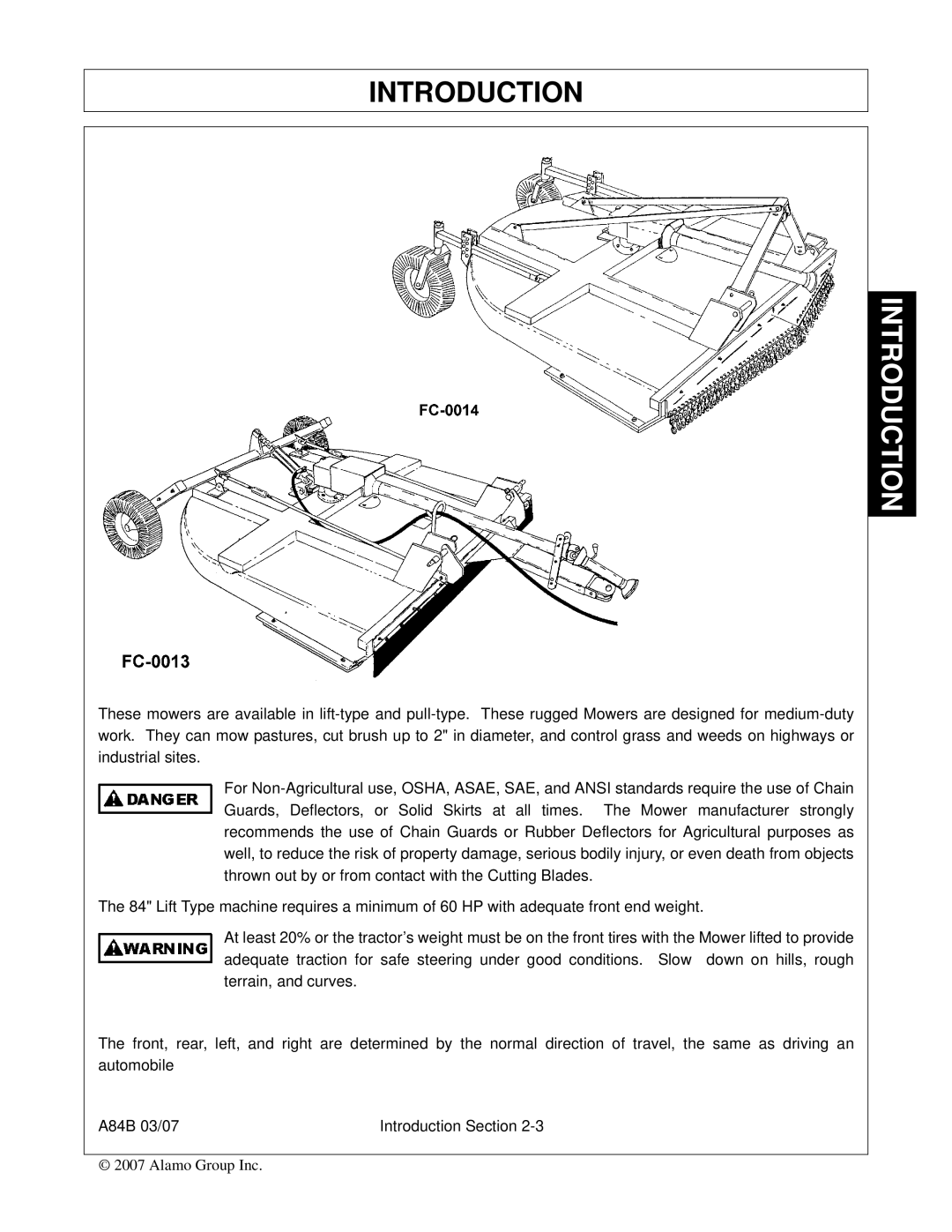 Alamo A84B manual Introduction 