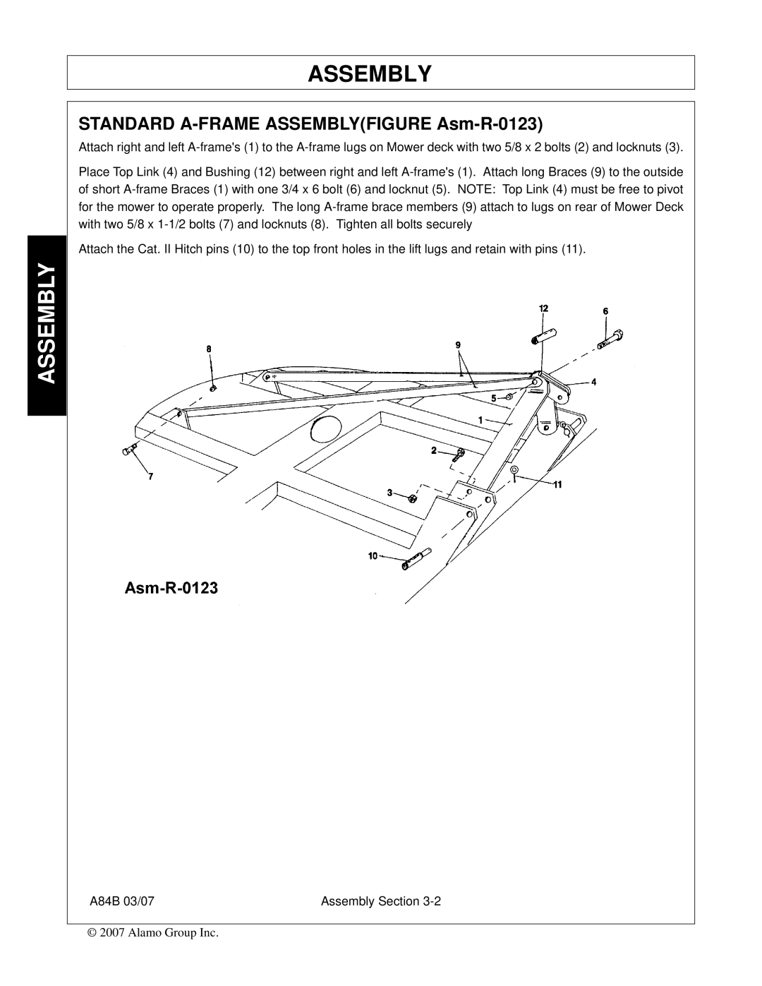 Alamo A84B manual Standard A-FRAME Assemblyfigure Asm-R-0123 