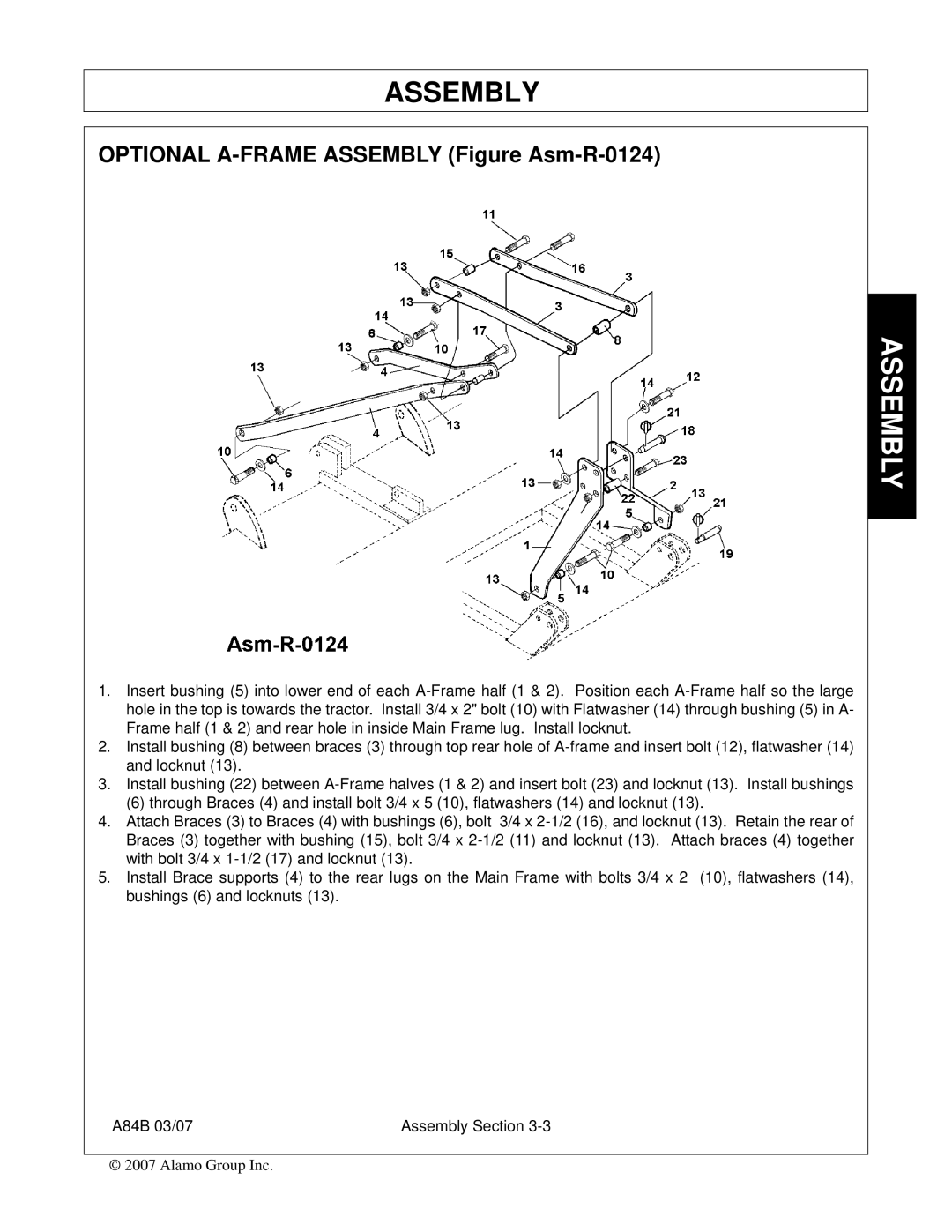 Alamo A84B manual Optional A-FRAME Assembly Figure Asm-R-0124 