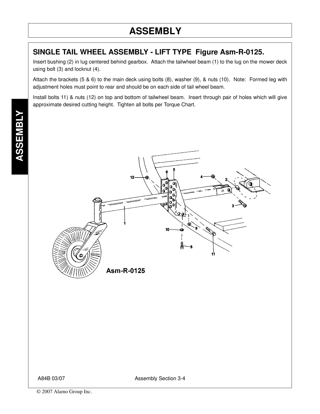 Alamo A84B manual Single Tail Wheel Assembly Lift Type Figure Asm-R-0125 