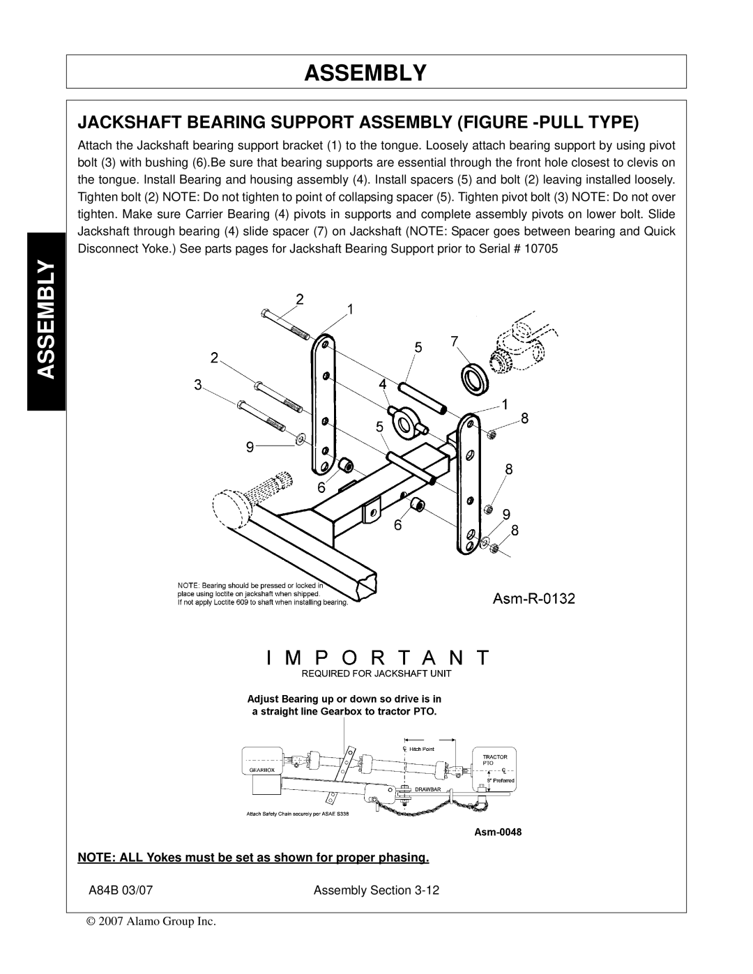 Alamo A84B manual Jackshaft Bearing Support Assembly Figure -PULL Type 