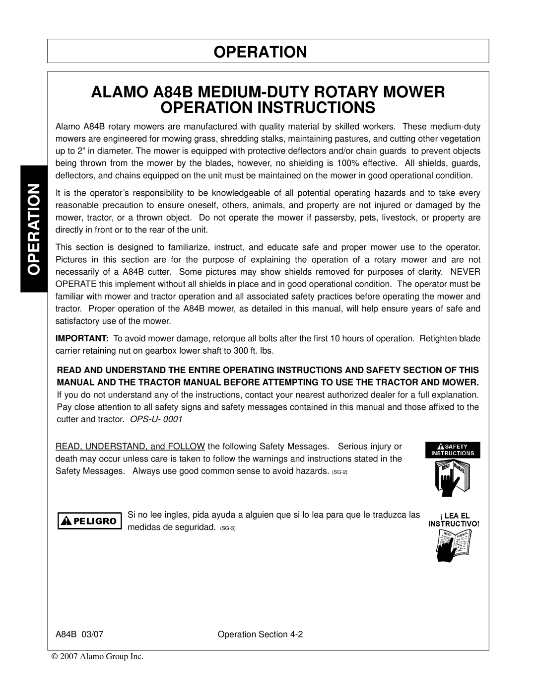 Alamo A84B manual Operation 