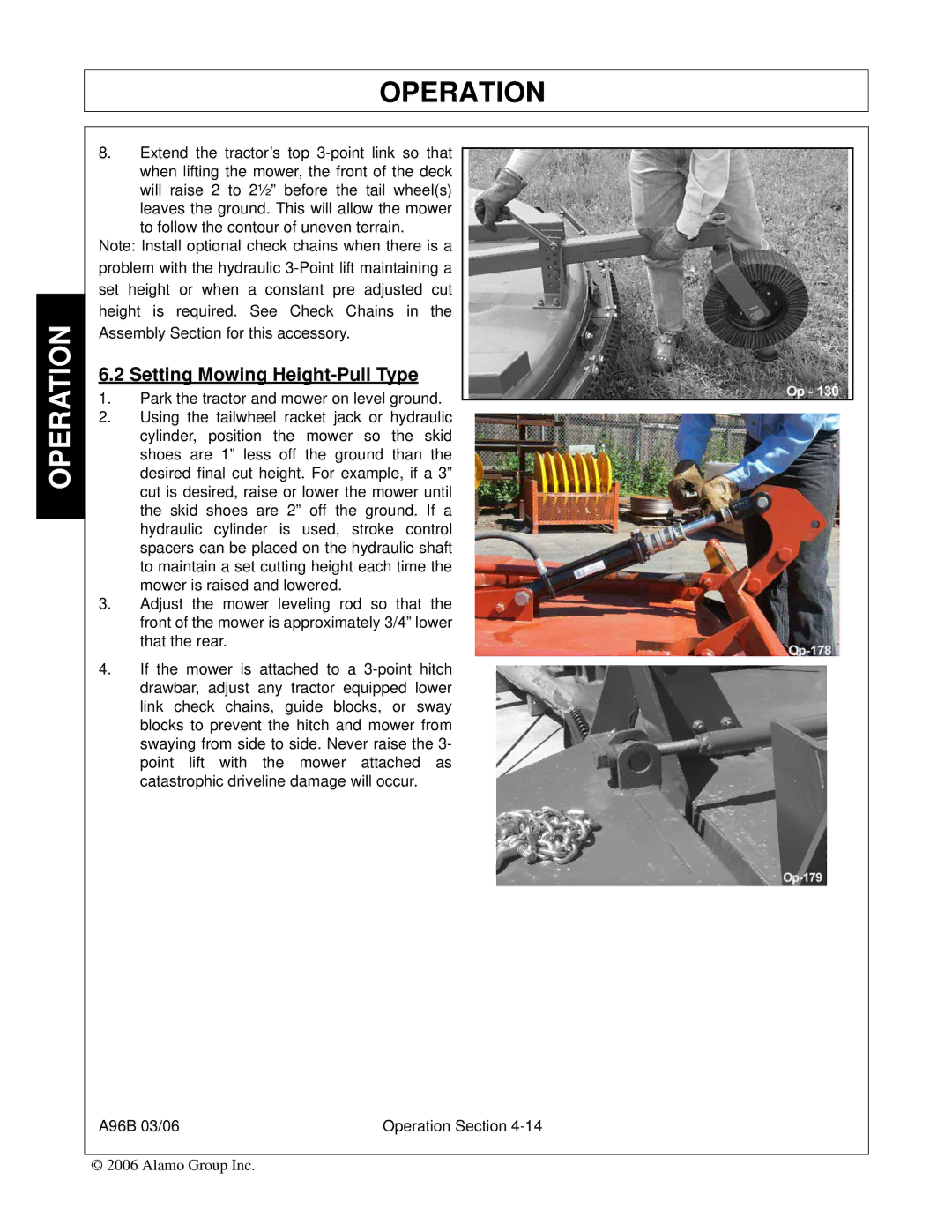 Alamo A96B, FC-0015, FC-0016, 00761808C manual Setting Mowing Height-Pull Type 