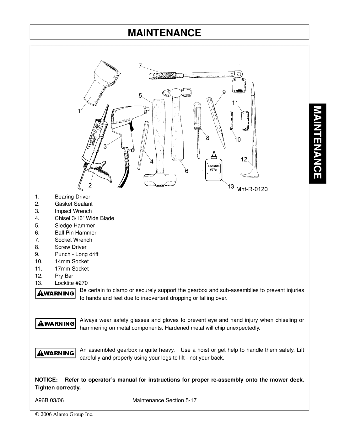 Alamo 00761808C, A96B, FC-0015, FC-0016 manual Maintenance 