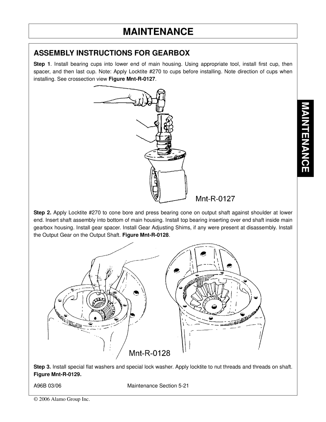 Alamo 00761808C, A96B, FC-0015, FC-0016 manual Assembly Instructions for Gearbox, Figure Mnt-R-0129 