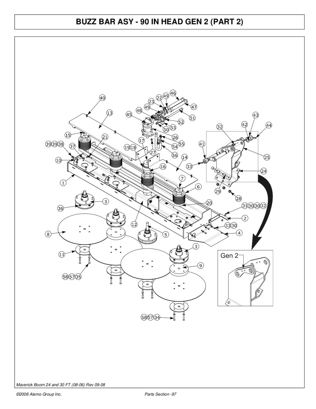 Alamo Boom Arm Mower manual Buzz BAR ASY 90 in Head GEN 2 Part 