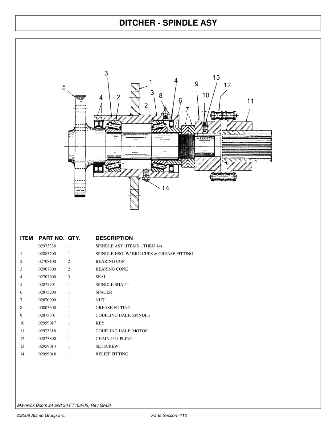 Alamo Boom Arm Mower manual Ditcher Spindle ASY 