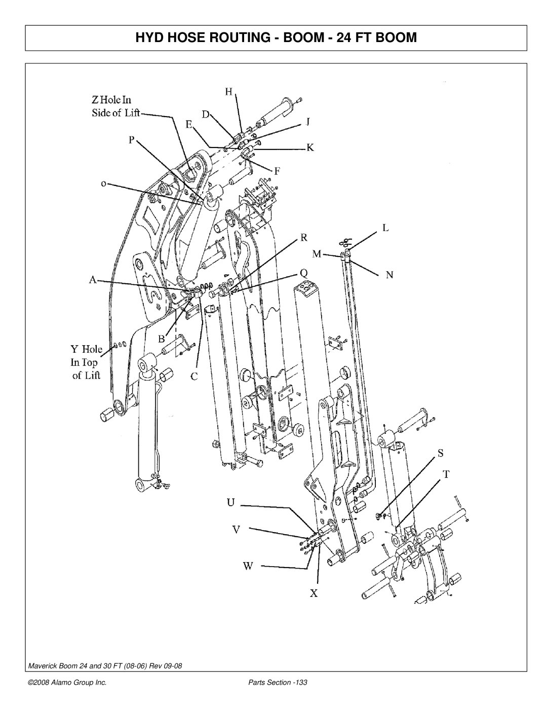 Alamo Boom Arm Mower manual HYD Hose Routing Boom 24 FT Boom 