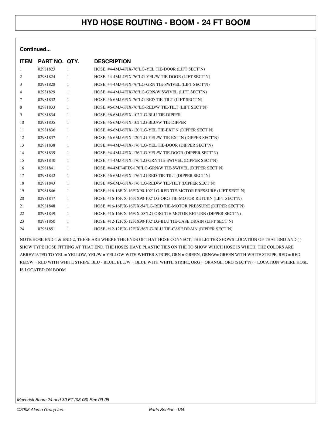 Alamo Boom Arm Mower HOSE, #4-4MJ-4FJX-76LG-YEL TIE-DOOR Lift SECT’N, HOSE, #4-4MJ-4FJX-76LG-YEL/W TIE-DOOR Lift SECT’N 