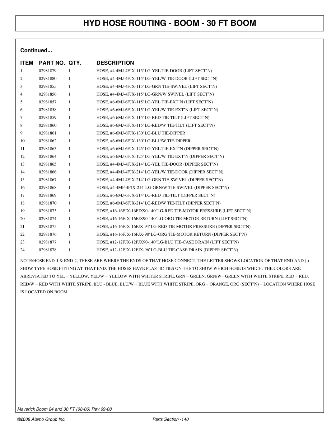 Alamo Boom Arm Mower HOSE, #4-4MJ-4FJX-115LG-YEL TIE-DOOR Lift SECT’N, HOSE, #4-4MJ-4FJX-115LG-YEL/W TIE-DOOR Lift SECT’N 